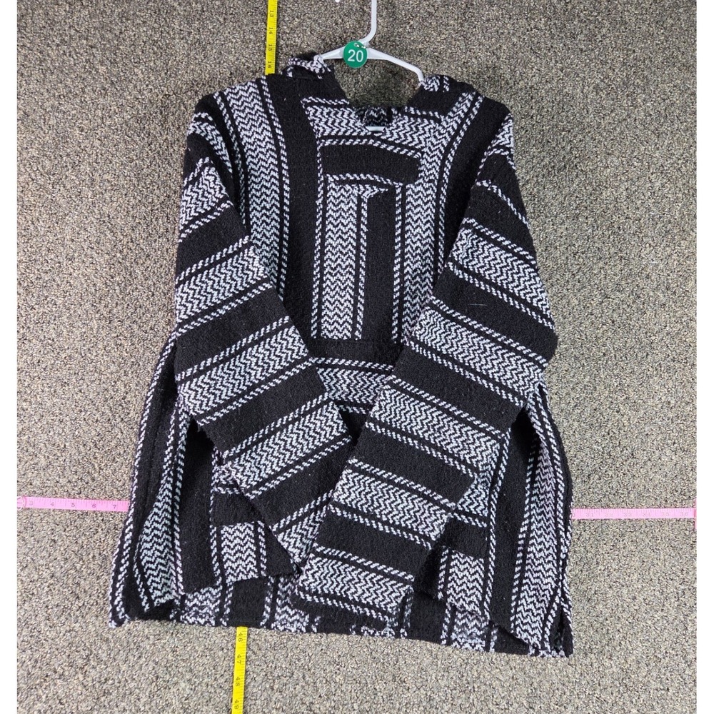 Baja Joe Hoodie Mens XL Black White Striped Recycled Fiber Mexican Jerga P10350